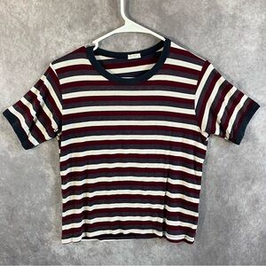 John Galt Ringer T-Shirt Womens Small Burgundy Navy Striped Short Sleeve Tee